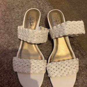 White slip on sandals